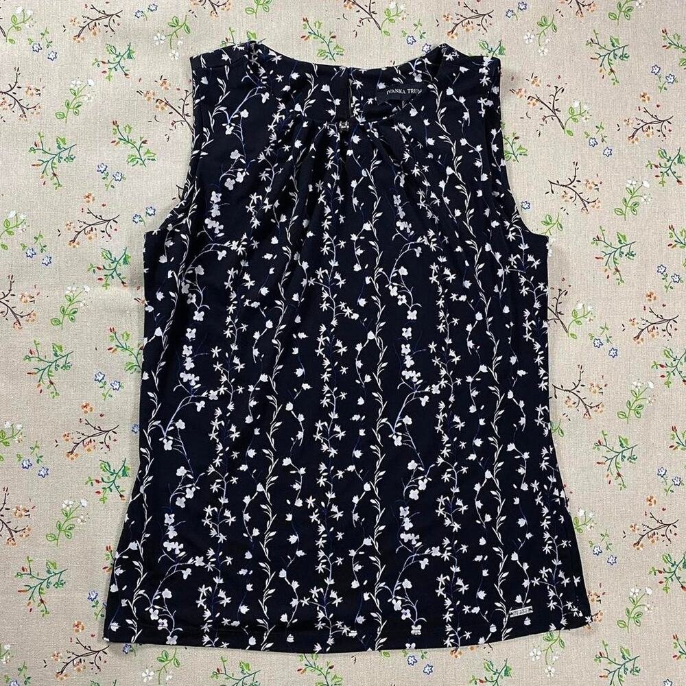 Ivanka Trump Navy and White Floral Tank Top